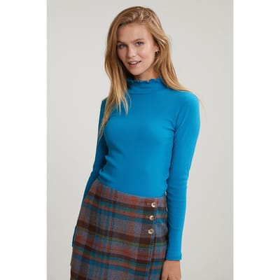 River Woods Blue Ribbed Mock Neck T-shirt Size: M | Long-Sleeved Tops Outlet | Dames | Blauw