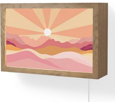 Wandlamp 30x20 cm - Oplaadbaar - Bergen - Abstract - Zonnestralen - Roze - Wandlampen binnen woonkamer - Slaapkamer lamp met kabel - Decoratieve nachtlamp - Vloerlamp snoer