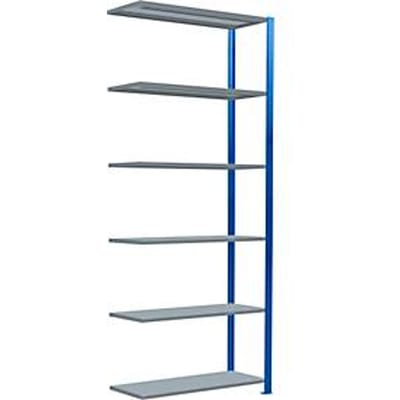 Schulte Lagertechnik MultiPlus250 rekkensysteem zonder schroeven, aanbouwrek, 6 legborden, dwarsverbindingen, B 1000 x D 400 x H 2500 mm, gentiaanblauw RAL 5010