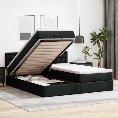 vidaXL - Ottoman - bed - met - matrassen - 200x200cm - kunstleer - zwart