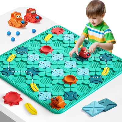 Speelgoedbordspellen voor kinderen - Logische wegenbouwer Groot bord 57 x 57 cm Doolhofpuzzelspellen voor multiplayer en familie, cadeaus voor jongens en meisjes vanaf 4 jaar
