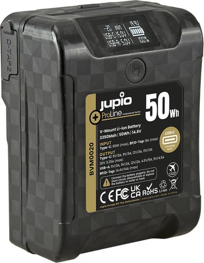 Jupio ProLine Extreme 50 V-Mount battery 3350mAh (50Wh) - LCD Display, USB-C PD 65W in/output, D-Tap in/output and USB-A output