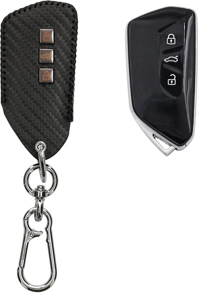 kwmobile Autosleutel Kunstlederen Hoes voor VW Golf 8 3-knops autosleutel Cover - Sleutelhoes met Sleutelring - design