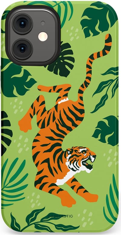 Casetastic Hoesje Geschikt voor Apple iPhone 12 Mini - Stijlvolle Beschermende Duo-layer Case - Tijgerwoud