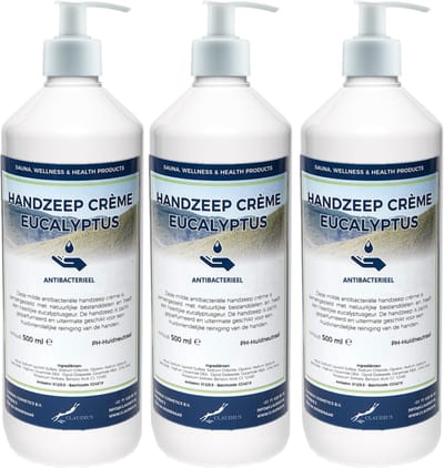 Handzeep Crème Eucalyptus 500 ml - set van 3 stuks - met gratis pomp - Voordeelverpakking