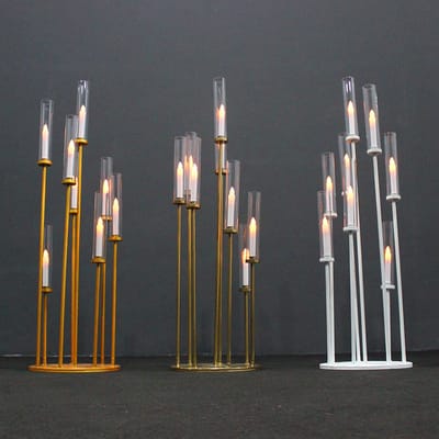 Loha-party® IJzeren Kandelaar-gouden metalen kaarsenhouders-Simulatie kaars-vloer kaarshouder-Elektronische veiligheidskaars-kaars transparant deksel-Feest decoratie-viersiering artikelen-kerst-bride to be-bruiloft-Goud-118cm-6 Kaarsen