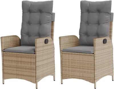 Tuinstoelen met Kussen - Loungestoelen - Ontspannen in de tuin - Verstelbare rugleuning - 2 stuks - Beige