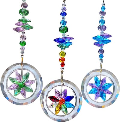 Kristallen Zonnevanger - Raamdecoratie Bloem Prisma - Regenbogen Maken - Echt Glaskristal - 3 stuks - Roze Violet Regenboog