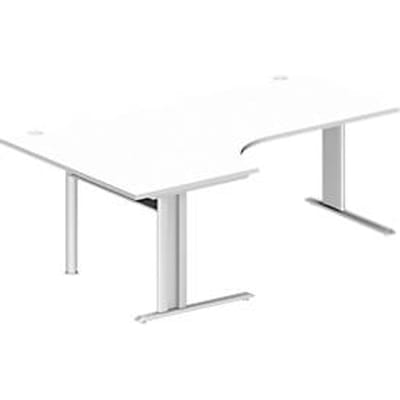 Schäfer Shop Pure hoekbureau PLANOVA BASIC, 90° hoek links, C-voet, B 2000 x D 1200/800 x H 717 mm, wit + kabelgoot