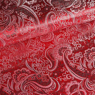 Funkytex Jacquard paisley rood/zilver Lurex 3 meter