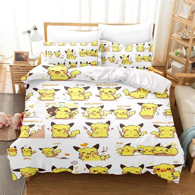 Pokemon 3D Pikachu Dekbedovertrekken Anime Beddengoed voor kinderen jongens meisjes volwassenen Kinder Beddengoed Set Vakantiecadeau EU Single(135*200cm)3pcs