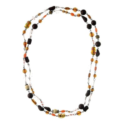 Behave - Lange ketting met kralen bruin en roze - 120 cm - Bohemian stijl sieraden