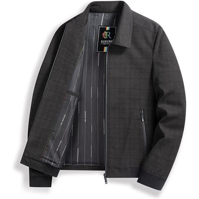 Nieuwe Lente- en Herfstjas voor Papa van Middelbare Leeftijd Losse Casual Herenjas met Kraag Rits Geruit XL black