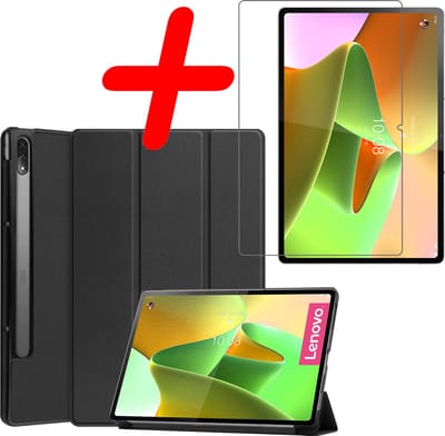 Hoesje Geschikt voor Lenovo Tab P12 Pro - Met Screenprotector - Trifold Bookcase - Hard Cover - Hardcover Book Case - Tablet Hoes - Zwart