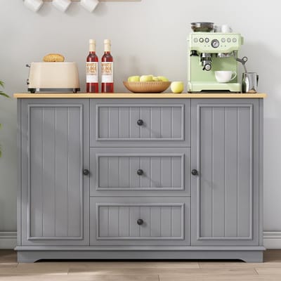 MODFU - Dressoir Met 3 Lades En Verstelbare Planken - Modern - Voor Eetkamer Of Woonkamer - MDF - Grijs - 126 X 40 X 86 Cm