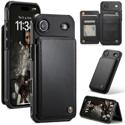 Luxe Portemonnee Backcover met Anti-RFID kaarthouders voor iPhone Air _ Zwart