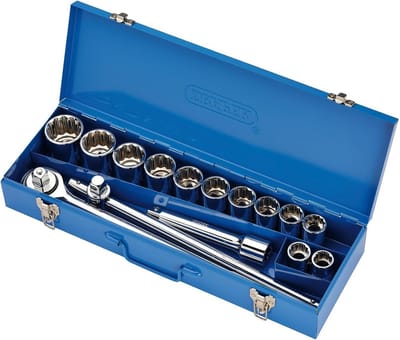 Metrische 3/4 Inch Doppenset 15 Delig met Ratel en Verlengstang