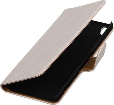 Wit Krokodil booktype wallet cover - telefoonhoesje - smartphone hoesje - beschermhoes - book case - hoesje voor LG Joy