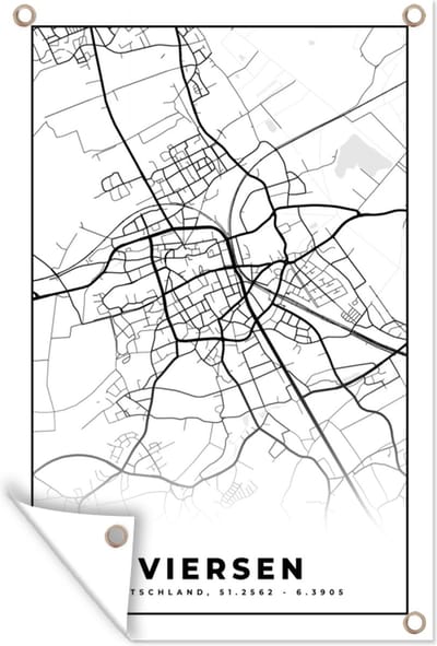 Muurdecoratie Stadskaart - Plattegrond - Viersen - Kaart - 120x180 cm - Tuinposter - Tuindoek