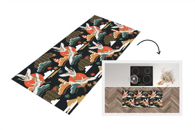 Keukenloper 120x50 cm - Keukenmat vinyl Kraanvogel - Wolken - Japan - Patroon - Keukenmatten loper - Keuken vloerkleed tapijt