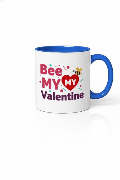 Valentijn Mok 'Bee My Valentine' - Blauw & Wit Keramiek Cadeau met Bij Design