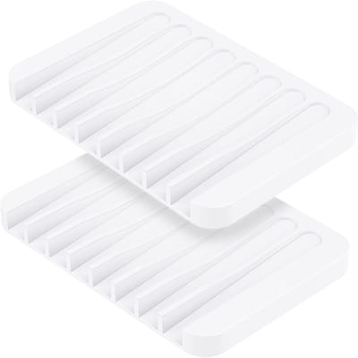 Set van 2 Witte Siliconen Zeepbakjes met Afvoer - Antislip Zeepdispenser voor Badkamer en Keuken