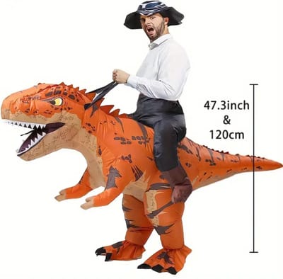 Bovista Dino Pak - Kostuum - Opblaasbaar - Dinosaurus - Opblaas - Halloween - Carnavalskleding - Heren - Dames - Volwassenen - T rex - Bruin
