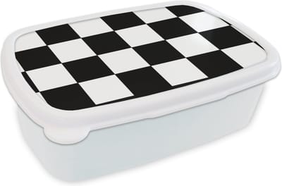 Broodtrommel Wit - Lunchbox Schaakbord - Patronen - Zwart Wit - Brooddoos 18x12x6 cm - Brood lunch box - Broodtrommels voor kinderen en volwassenen