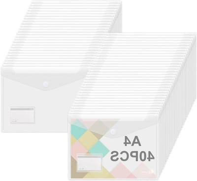 A4 documentfolder met etiketten, 40 transparante mappen voor organisatie, ideaal voor school, thuis en kantoor