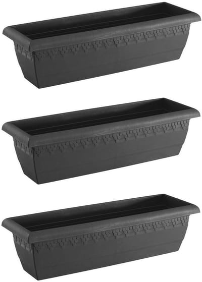 Set van 3x antraciet grijze rechthoekige plantenpotten/bloempotten Jardinera 60 x 20 cm kunststof - Binnen/buiten