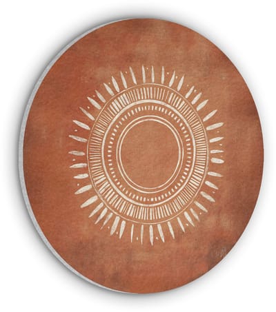 Akoestisch wandpaneel rond 30x30 cm - Vilt schilderij Abstract - Lijnen - Zonnestralen - Roodbruin - Ronde akoestische panelen - Geluidsdempende wanddecoratie - Geluidsisolatie wandcirkel - Muurdecoratie geluidspanelen