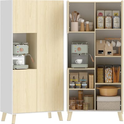 HOMCOM Keukenkast-Spaanplaat, MDF-80L x 40B x 170H cm-Naturelhout