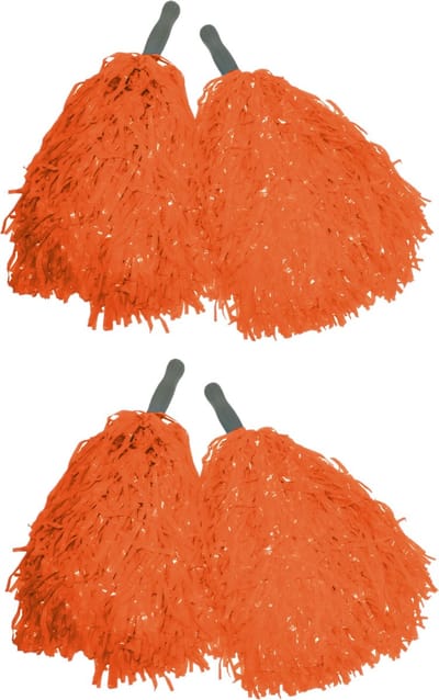 Cheerballs/pompoms - set van 4x - oranje - met franjes en stick handgreep - 25 cm - voor kinderen