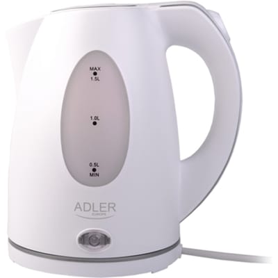 1,5L waterkoker wit, draaibare basis, veiligheid, snel koken, perfect voor gezinnen
