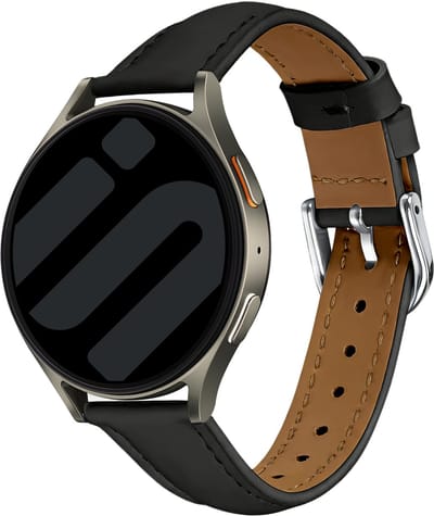 Strap -it Leren slimfit bandje Geschikt voor Samsung Galaxy Watch 7 (40/44mm) / Galaxy Watch 6 (Classic) / Galaxy Watch 5 (Pro) / Galaxy Watch 4 / Watch 3 / Watch FE / Polar Ignite 3-2 / Pacer / Unite / Huawei GT 3 / Huawei GT 2 - Zwart