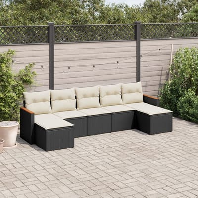 vidaXL - 7-delige - Loungeset - met - kussens - poly - rattan - zwart