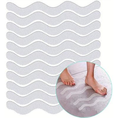 24 pièces Autocollants de bandes antidérapantes transparentes pour sol de salle de bain et douche Ruban antidérapant pour sol de baignoire Sécurité Décoration de salle de bain Accessoires de salle de bain white