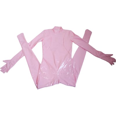 Candy Kleur Nep Latex Jumpsuit Elastisch Glanzend PVC Bodysuit Half Vinger Handschoenen Sexy Panty Shapewear Rits Kruis Leotard EXXXL white