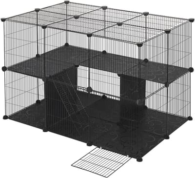 Mila Shop Konijnenren - Caviakooi - Voor Kleine huisdieren - Verstelbaar Design - 1,5 cm draadafstand - 38 panelen 35x35cm - Trap