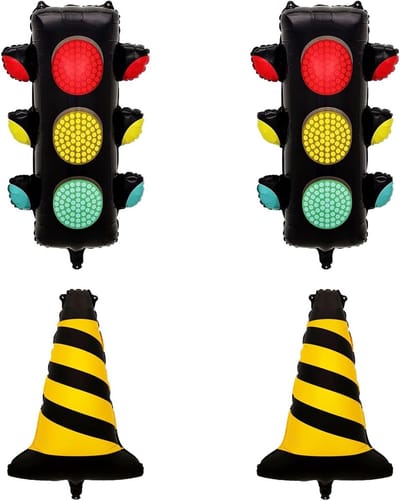 Ampel en Pylon Ballonnen Set voor Verkeersveiligheid en Feestdecoratie, 4-Delige Set met Kleurrijke Ballonnen