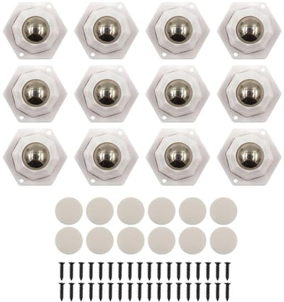Pack van 12 Zware Ballenwielen, 360° Draaiend, Zelfklevende Meubelwielen voor Vervoer van Meubels en Goederen, Ideaal voor Vloerbescherming en Gemakkelijk Transport