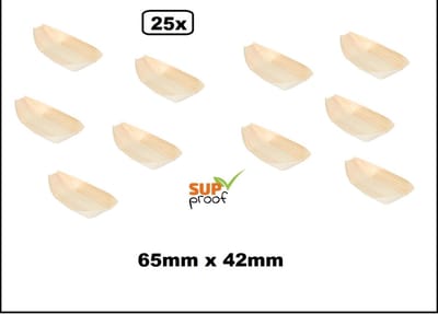 25x Amuse bootje hout 65mm x 42mm - Amuse tapas snacks punt zak kerst restaurant diner festival feest party