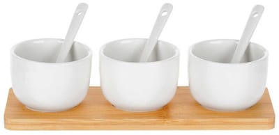 Snackkommen met Lepels Keramiek Wit 90 ml 7 delig - Snackkom - Dipschalen - Set - Kleine Komen voor Dipsauzen en Snacks