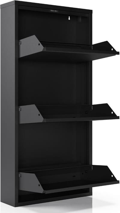 Metalen Schoenenkast Bodi – 3 Vakken – Zwart – Voor 6 Paar Schoenen