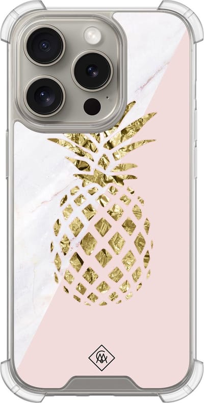 Casimoda® hoesje - Geschikt voor iPhone 15 Pro - Ananas - Shockproof case - Extra sterk - TPU/acryl - Roze, Transparant