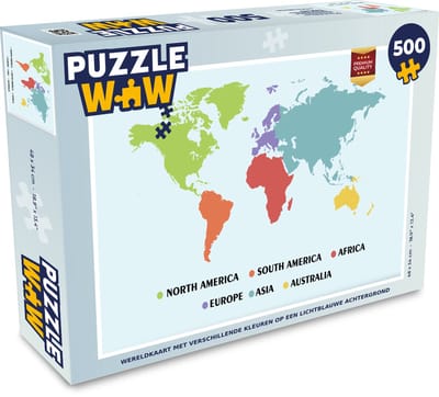 Puzzel Wereldkaart Kinderen - Trendy - Kleuren - Legpuzzel - Puzzel 500 stukjes