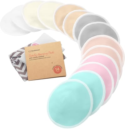 Cosensi - Borstvoeding - Herbruikbare Borstcompressen - 14 Stuks - Pastel Touch - Absorberende Borstpads - Geschikt voor Moeders - 12 cm