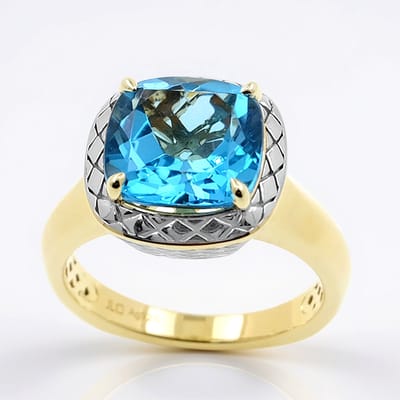 Cavill - Zilveren ring verguld 925 sterling - 4,554 ct Marambaia topaas Braziliaanse - antiek kussen geslepen topaas - modieuze topaas sieraden zilver