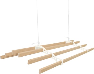 Kledingrek plafond katrol - ivoor - 2.4m - 6 gelakte latten