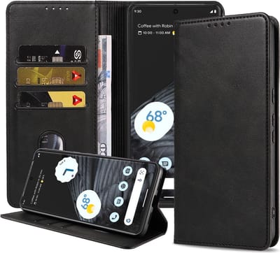 Smartphonica Telefoonhoesje geschikt voor Google Pixel 7 Pro kunstleren hoesje met magnetische sluiting en pashouders book case - Zwart geschikt voor Google Pixel 7 Pro